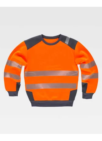 Sudadera cuello redondo de alta visibilidad Workteam C9041 naranja-gris oscuro