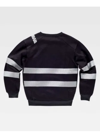 Sudadera de trabajo de cuello redondo con cintas reflectantes C9043 Negra