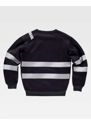 Sudadera de trabajo de cuello redondo con cintas reflectantes C9043 Negra