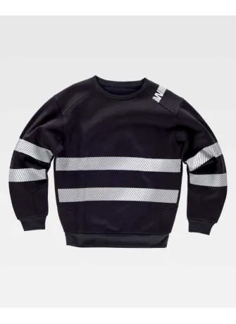 Sudadera de trabajo de cuello redondo con cintas reflectantes C9043 Negra