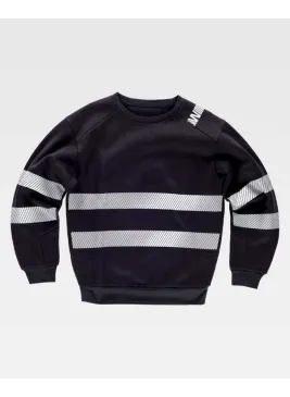 Sudadera de trabajo de cuello redondo con cintas reflectantes C9043 Negra