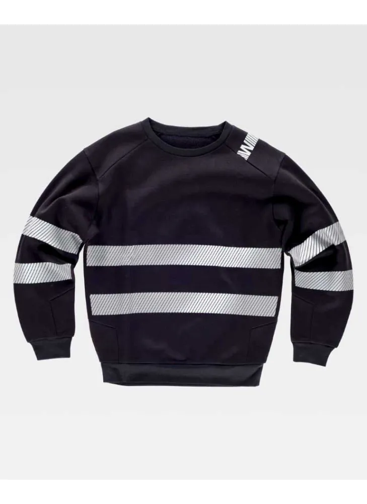 Sudadera de trabajo de cuello redondo con cintas reflectantes C9043 Negra