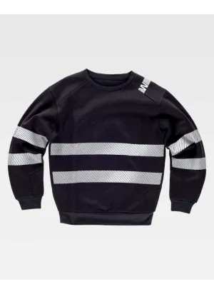 Sudadera de trabajo de cuello redondo con cintas reflectantes C9043 Negra