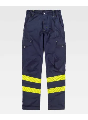 Pantalón de alta visibilidad combinado Elástico Workteam C3223 Marino-amarillo
