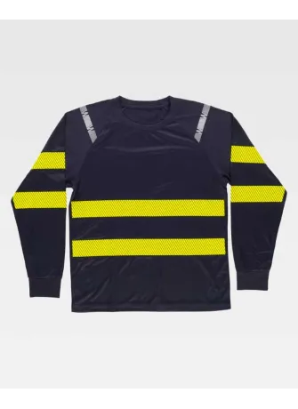 Camiseta de trabajo reflectante manga larga poliéster Marino-Amarillo