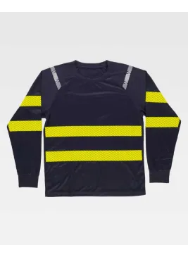 Camiseta de trabajo reflectante manga larga poliéster Marino-Amarillo