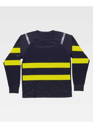 Camiseta de trabajo reflectante manga larga poliéster Marino-Amarillo