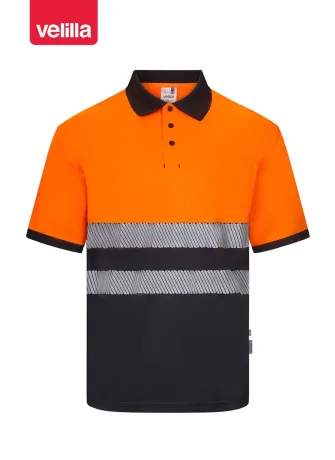 Polo reflectante 100% poliéster reciclado Velilla 305533 negro-naranja