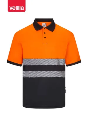 Polo reflectante 100% poliéster reciclado Velilla 305533 negro-naranja