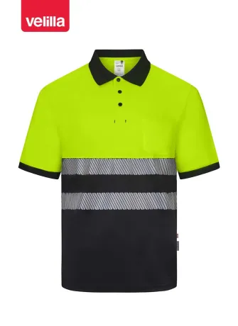 Polo reflectante 100% poliéster reciclado Velilla 305533 negro-amarillo