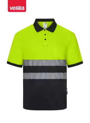 Polo reflectante 100% poliéster reciclado Velilla 305533 negro-amarillo