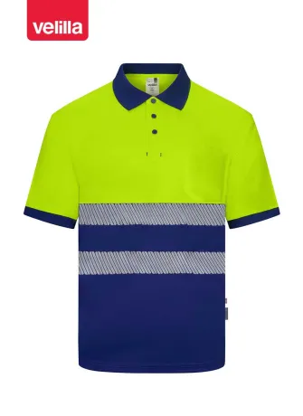 Polo reflectante 100% poliéster reciclado Velilla 305533 azulina-amarillo
