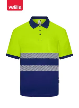 Polo reflectante 100% poliéster reciclado Velilla 305533 azulina-amarillo