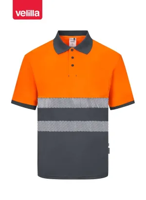 Polo reflectante 100% poliéster reciclado Velilla 305533 gris-naranja flúor