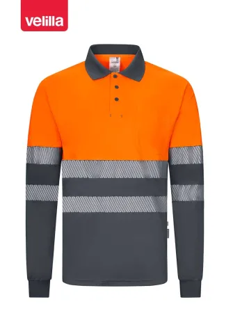 Polo reflectante reciclado manga larga Velilla 305535 Gris-naranja