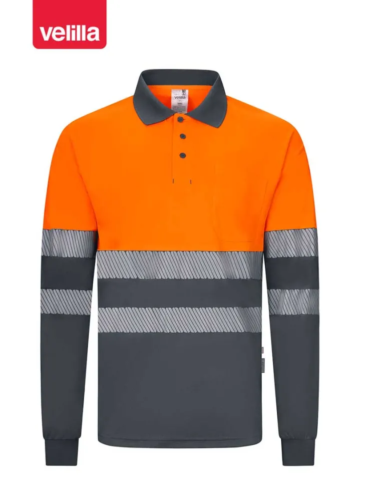 Polo reflectante reciclado manga larga Velilla 305535 Gris-naranja