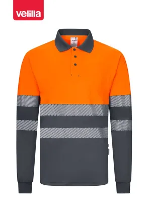 Polo reflectante reciclado manga larga Velilla 305535 Gris-naranja