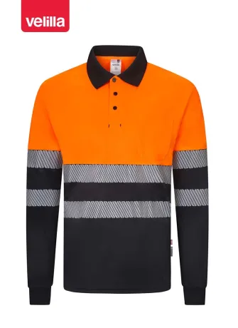 Polo reflectante reciclado manga larga Velilla 305535 Negro-naranja