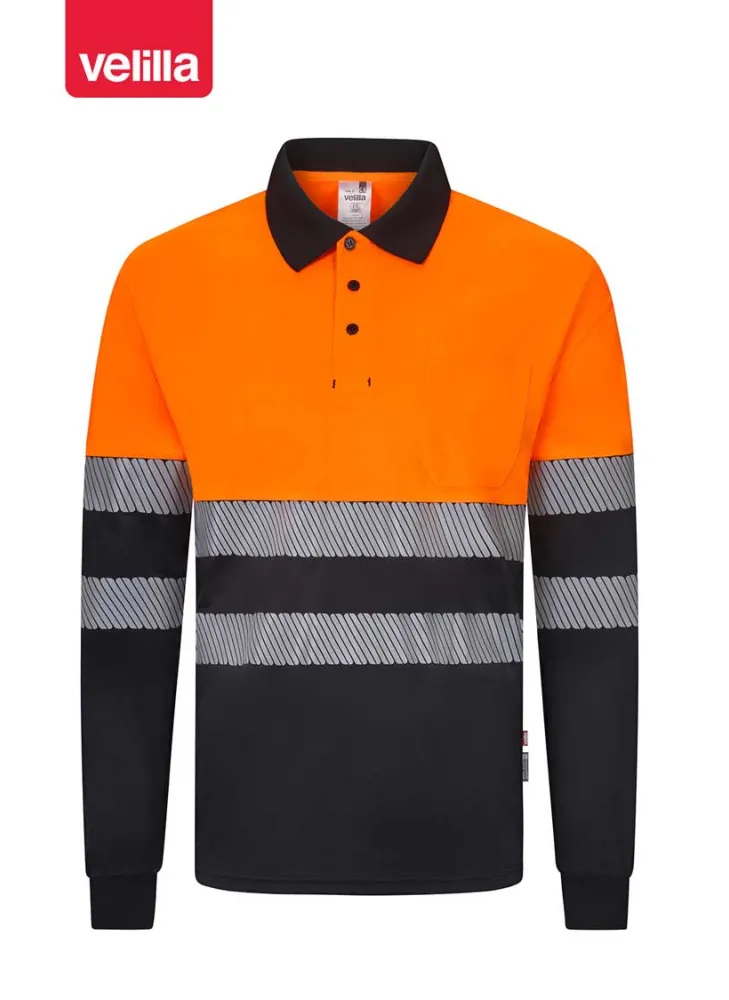 Polo reflectante reciclado manga larga Velilla 305535 Negro-naranja