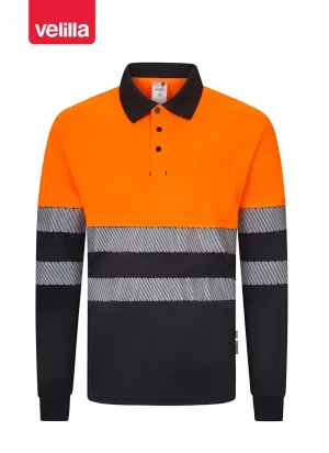 Polo reflectante reciclado manga larga Velilla 305535 Negro-naranja