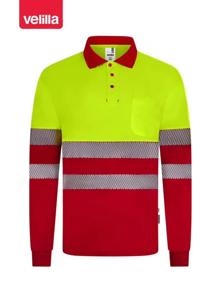Polo reflectante reciclado manga larga Velilla 305535 rojo-amarillo