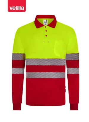 Polo reflectante reciclado manga larga Velilla 305535 rojo-amarillo