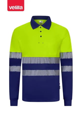 Polo reflectante reciclado manga larga Velilla 305535 Azulina-amarillo flúor