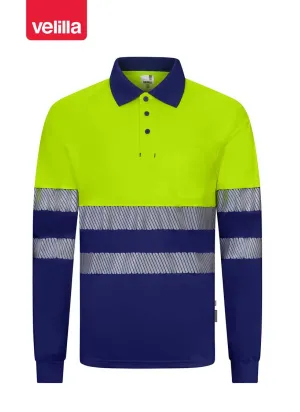Polo reflectante reciclado manga larga Velilla 305535 Azulina-amarillo flúor