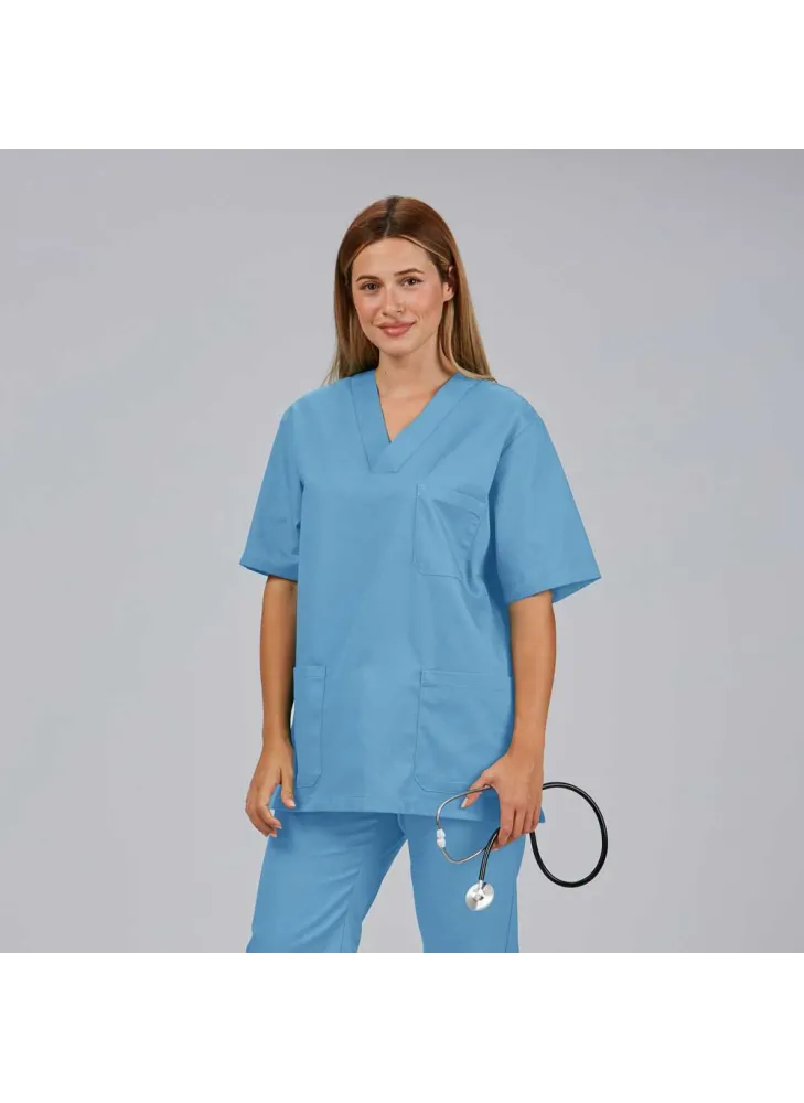 Casaca sanitaria unisex cuello de pico Celeste