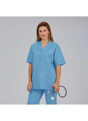 Casaca sanitaria unisex cuello de pico Celeste