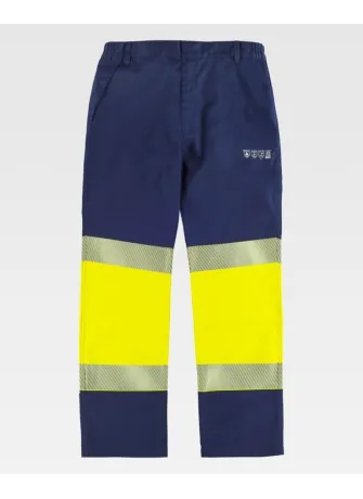 Pantalón Alta Visibilidad de soldador con bandas reflectantes Marino-amarillo
