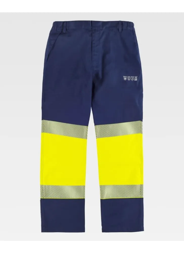 Pantalón Alta Visibilidad de soldador con bandas reflectantes Marino-amarillo