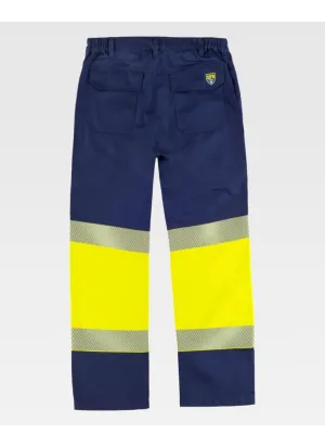 Pantalón Alta Visibilidad de soldador con bandas reflectantes Marino-amarillo