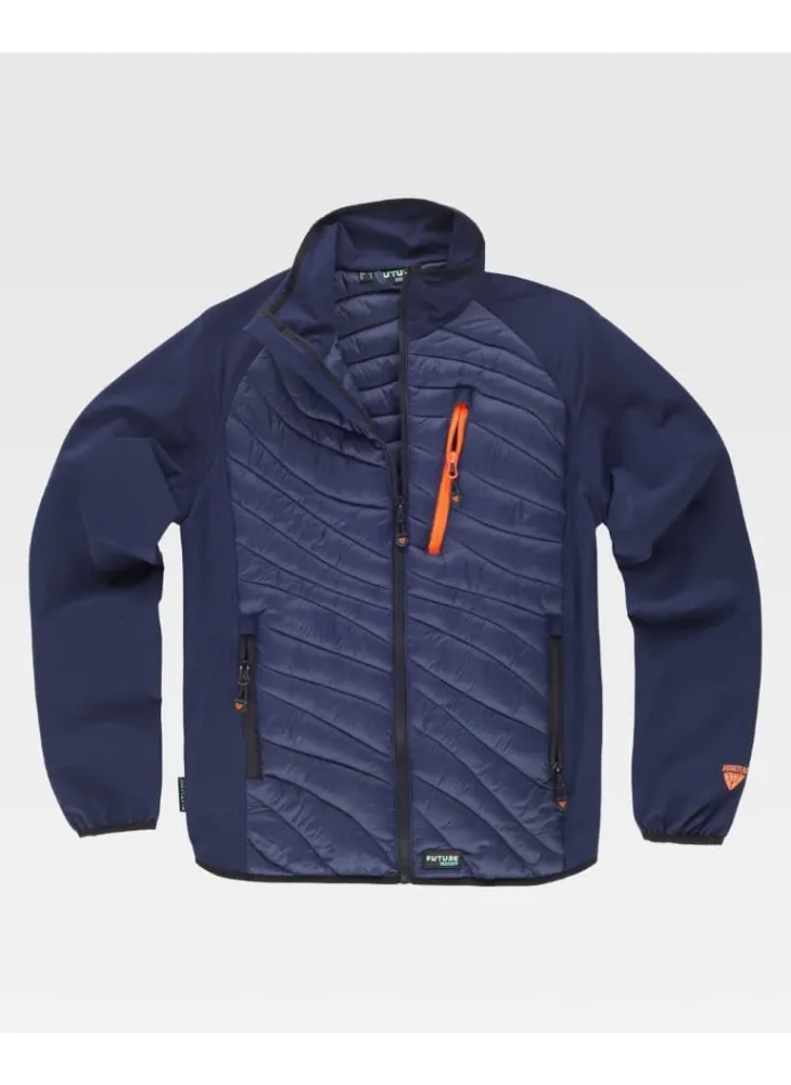 Chaqueta de trabajo acolchada con tejido elástico y cuello alto Marino-naranja