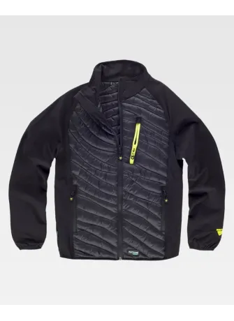 Chaqueta de trabajo acolchada con tejido elástico y cuello alto negro-amarillo