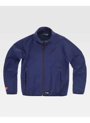 Chaqueta laboral deportiva con tejido elástico marino-naranja flúor