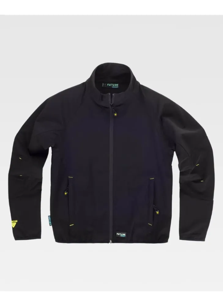 Chaqueta laboral deportiva con tejido elástico negro-amarillo flúor