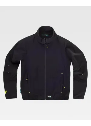 Chaqueta laboral deportiva con tejido elástico negro-amarillo flúor