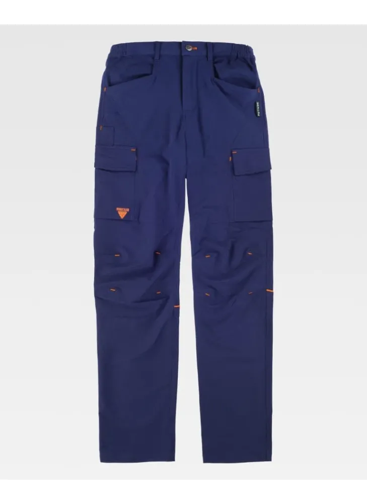 Pantalones de trabajo elásticos con detalles reflectantes marino-naranja