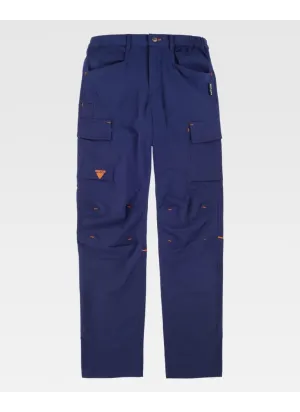 Pantalones de trabajo elásticos con detalles reflectantes marino-naranja