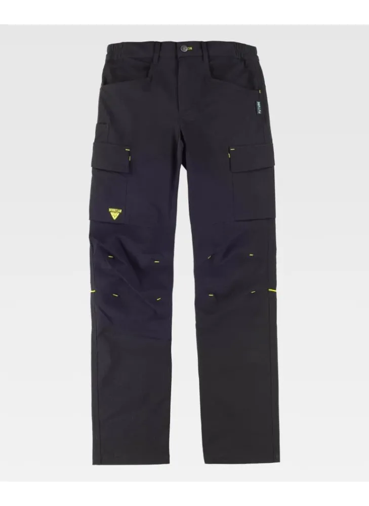 Pantalones de trabajo elásticos con detalles reflectantes negro-amarillo