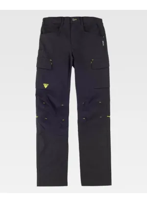 Pantalones de trabajo elásticos con detalles reflectantes negro-amarillo