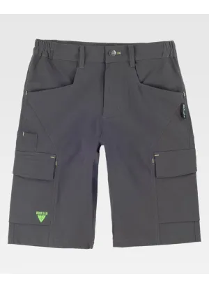 Bermuda de trabajo elástica multibolsillos detalle reflectantes gris-verde