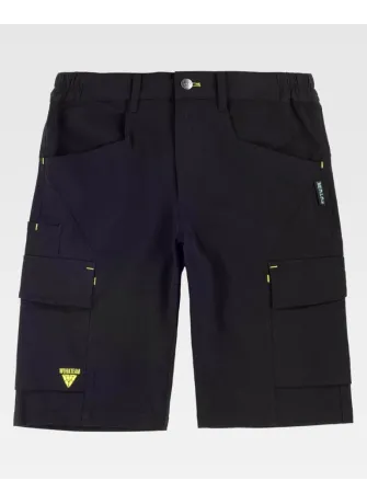 Bermuda de trabajo elástica multibolsillos detalle reflectantes negro-amarillo