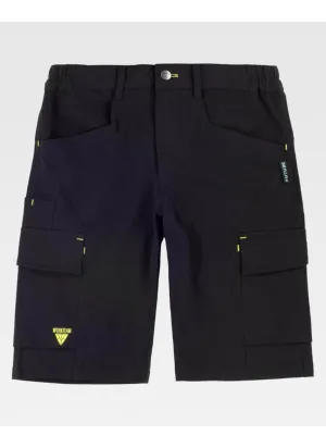 Bermuda de trabajo elástica multibolsillos detalle reflectantes negro-amarillo