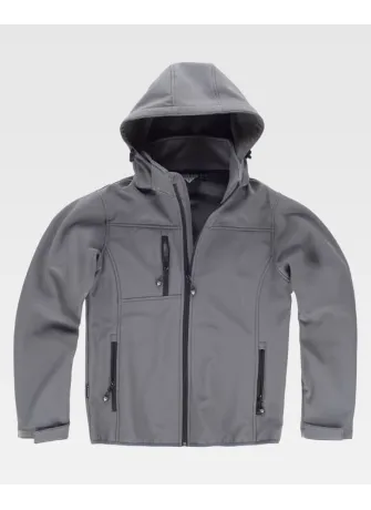 Chaqueta de trabajo Workshell con cuello alto y capucha gris