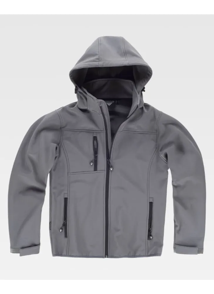 Chaqueta de trabajo Workshell con cuello alto y capucha gris