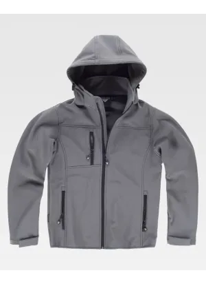 Chaqueta de trabajo Workshell con cuello alto y capucha gris