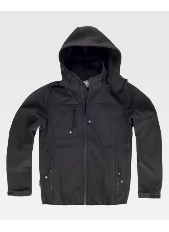 Chaqueta de trabajo Workshell con cuello alto y capucha negro