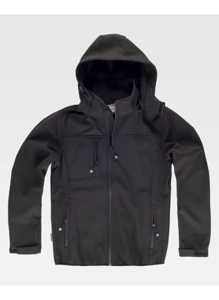 Chaqueta de trabajo Workshell con cuello alto y capucha negro